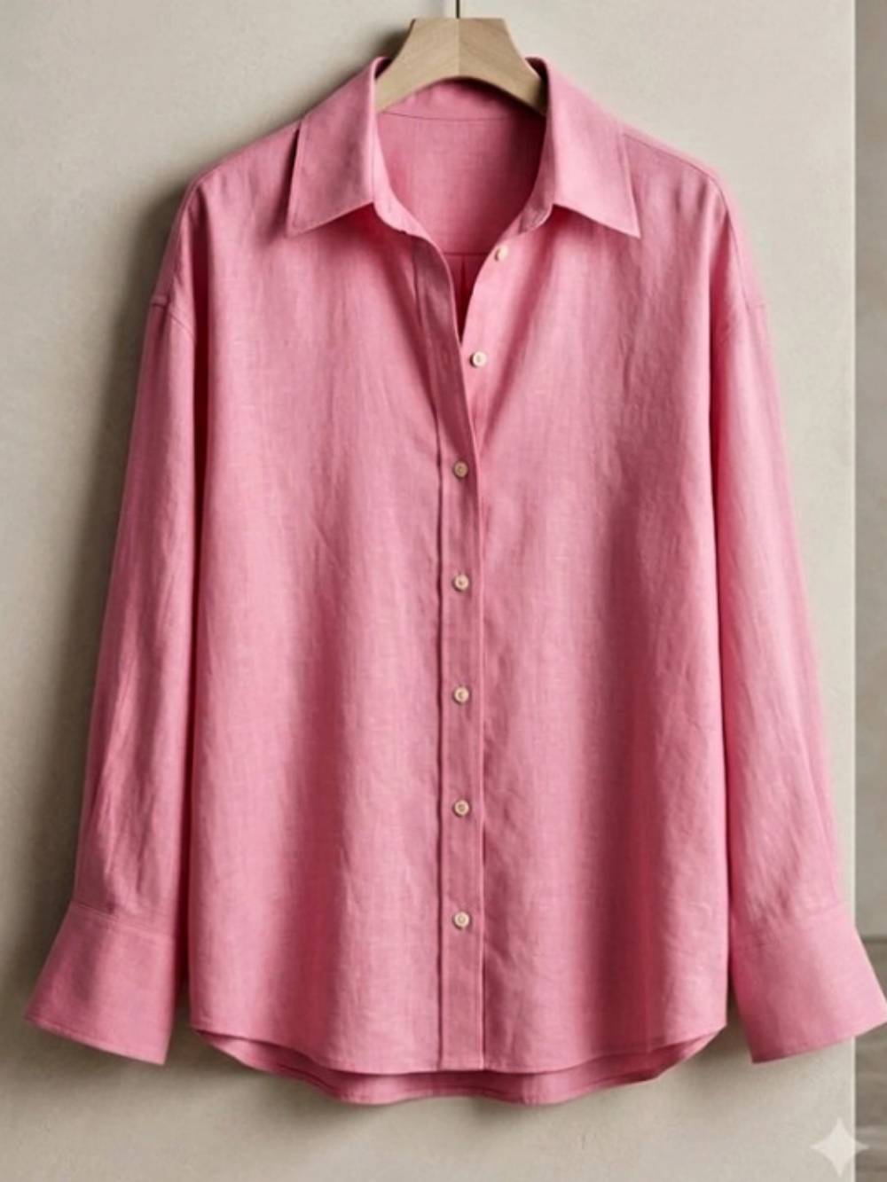 H&M Oversized Linen-Blend Button Down Shirt Pink (Sz M) Capsule Fall Vibrant